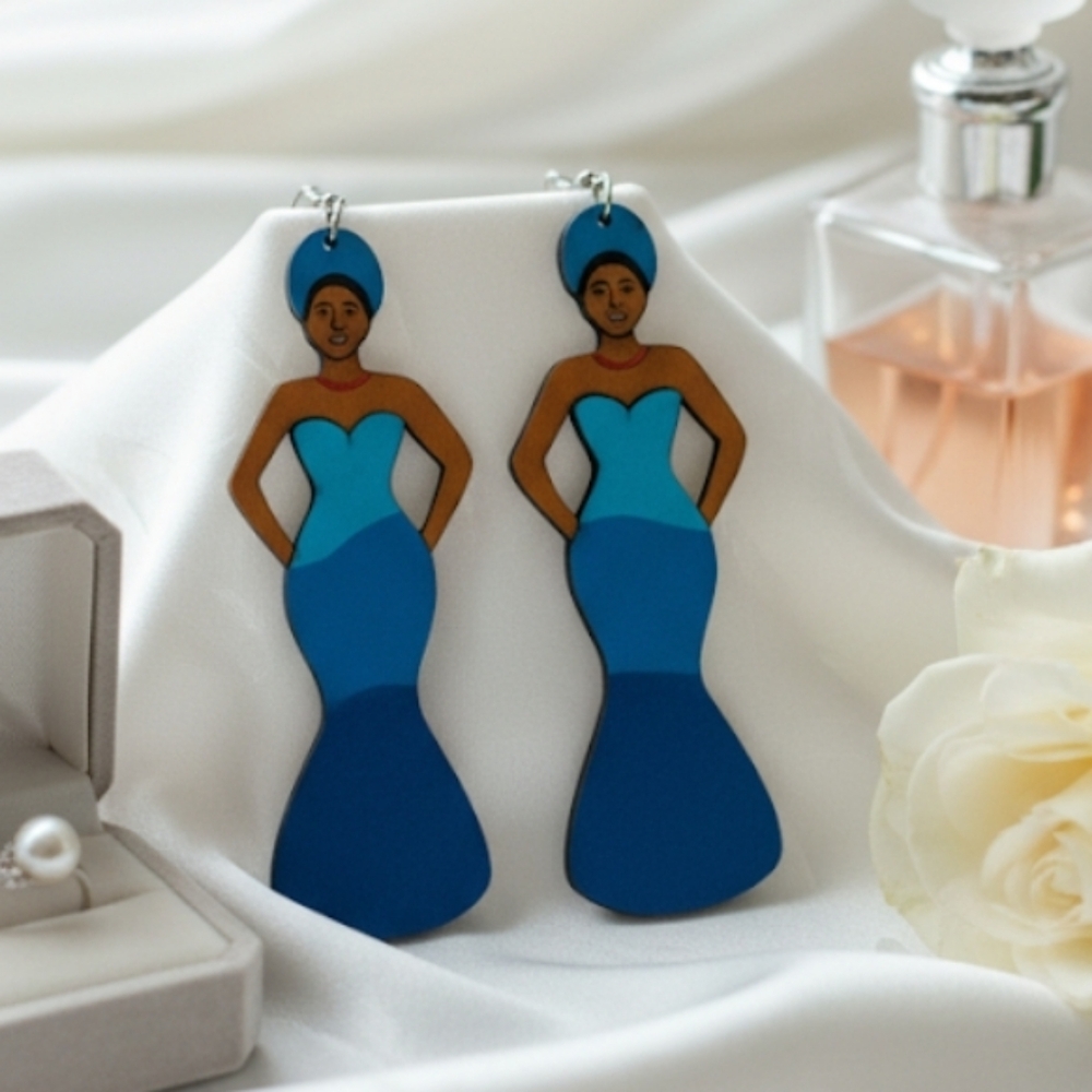 Long earrings with a woman's silhouette, cultural and full of. 9 cm - Picture 2 of 9